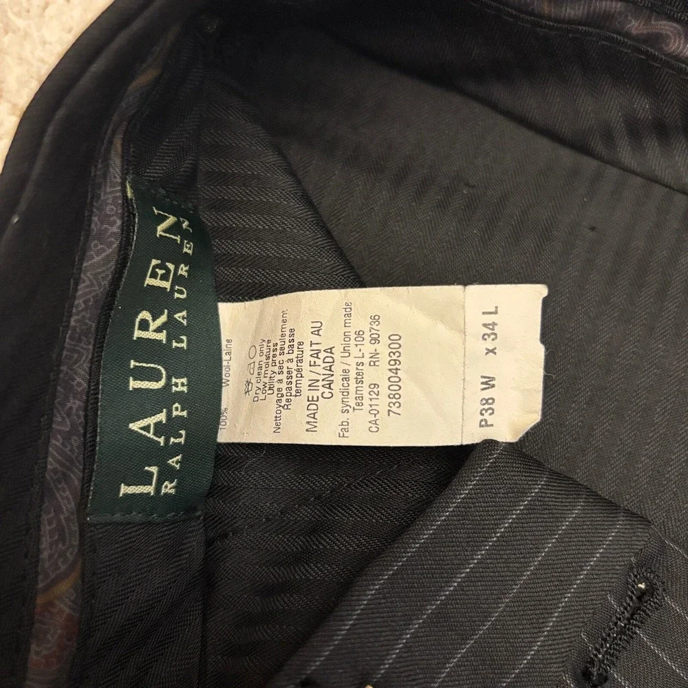 Ralph Lauren‎ Pinstripe Suit Set Wool 2-Button Blazer 48 L Pants 36x32.5 MINT